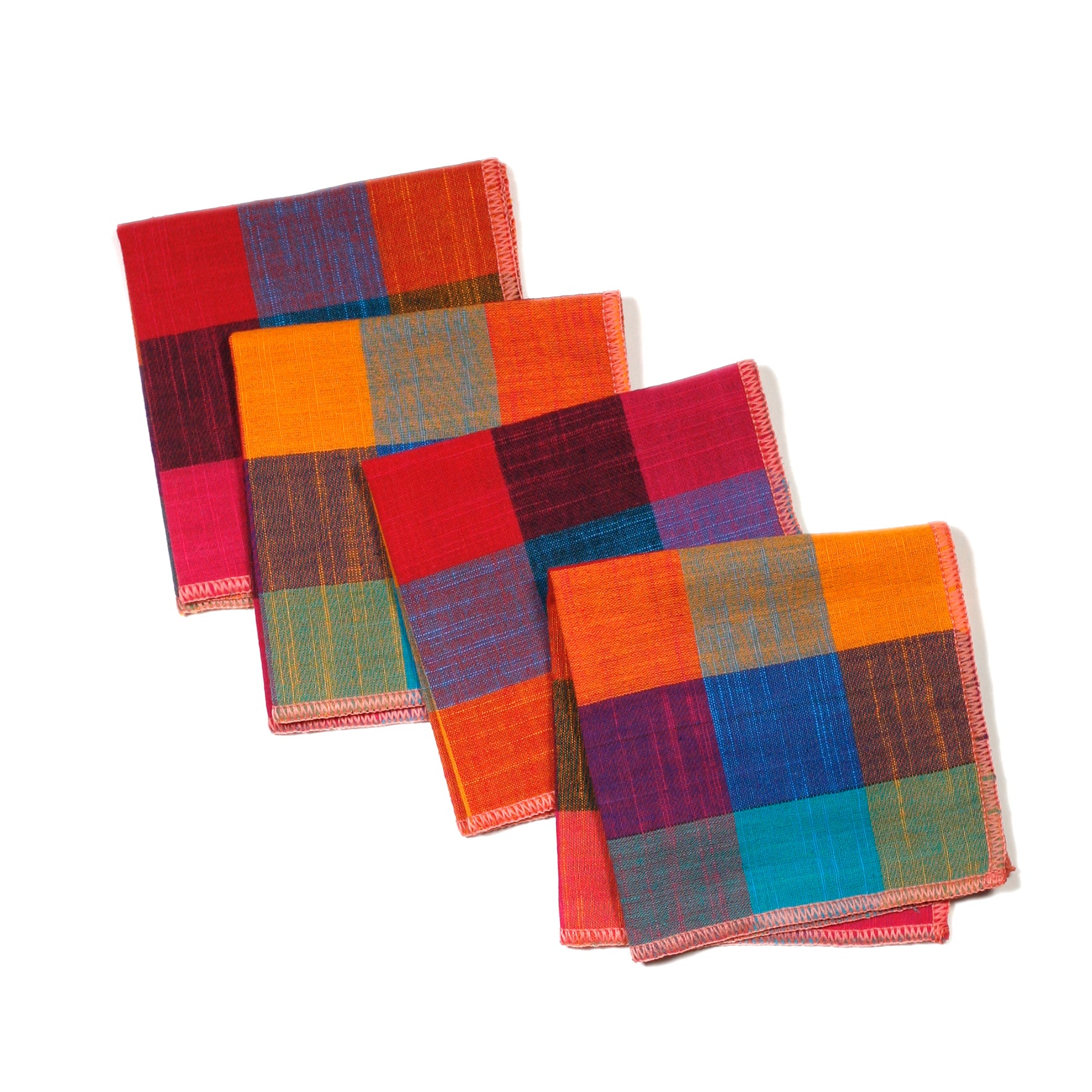 NEW Fruit Salad Colorful Buffalo Check Cocktail Napkins, Set of 4