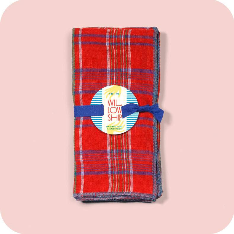 The Very Merry Table - 100% Linen Plaid Dinner Napkins, Set of 2