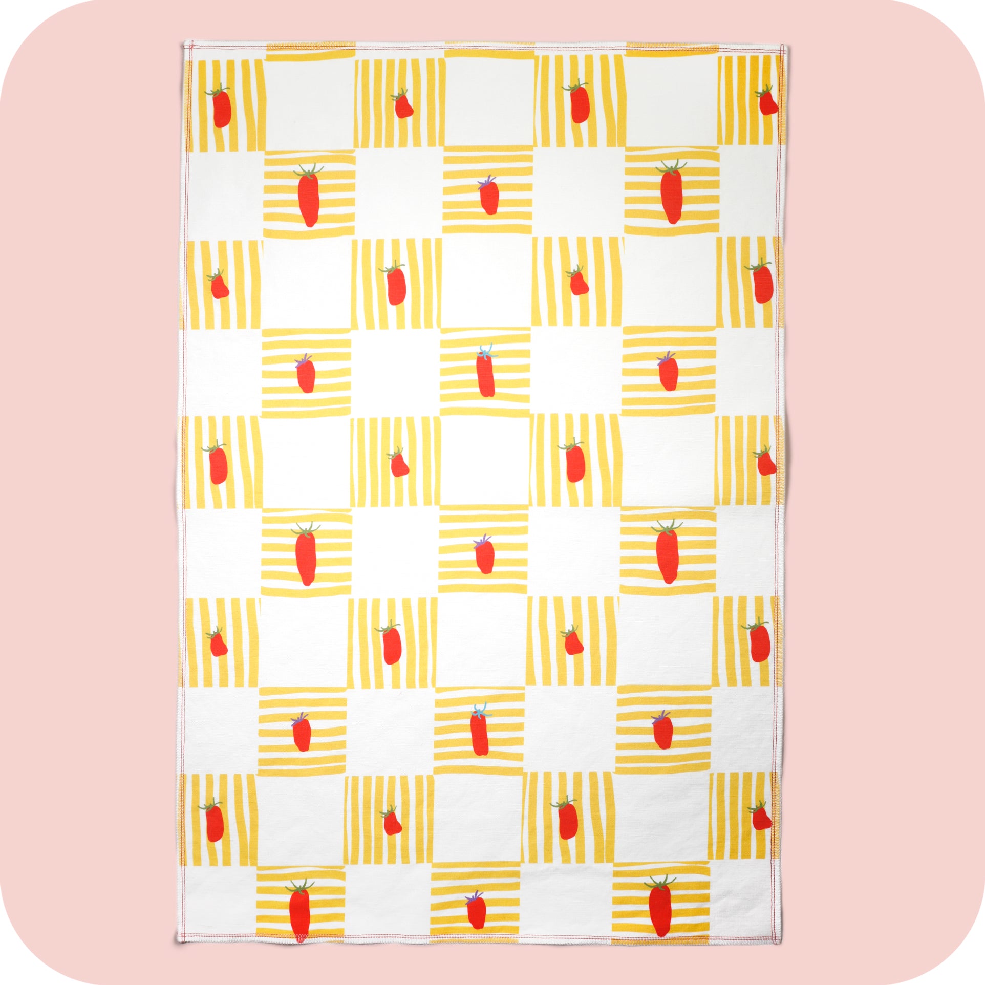 Roma Checkerboard - Linen/Cotton Illustrated Tea Towel